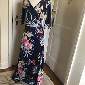 Navy blue floral wrap maxi dress